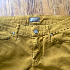 MOTHER mustard yellow ankle fray denim